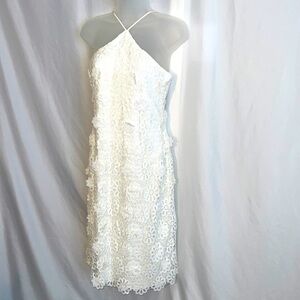 Trina Turk Women Conga La Flor White Floral Lace Midi Dress Size 2 High Neck NWT